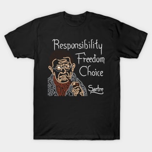 STYLIZED LINE ART SARTRE - RESPONSIBILITY FREEDOM CHOICE - neutral T-Shirt